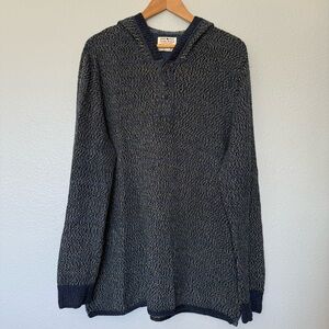 Lucky Brand Navy and Cream Striped Cotton Knit Pullover Hooded Sweater